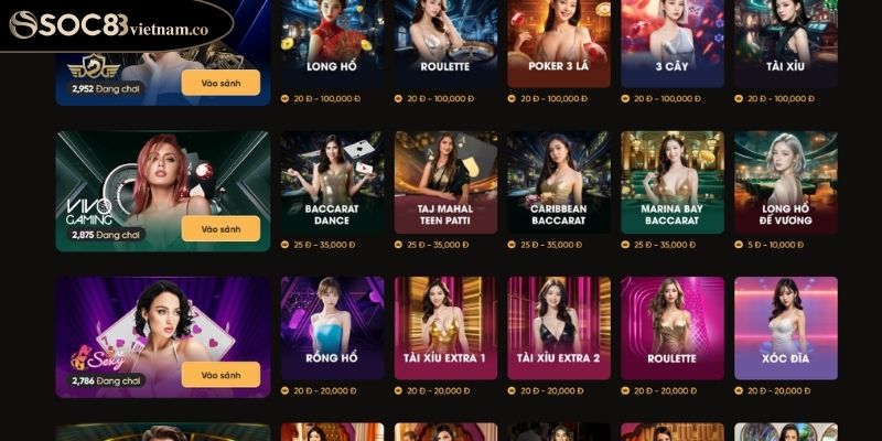 Tổng hợp các tựa game hot hit có mặt tại Casino Livestream 